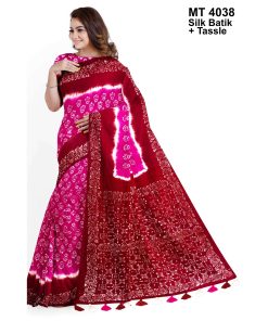 Silk Batik Saree with Tassle & Attached Blouse Piece (MT-4038)
