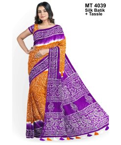 Silk Batik Saree with Tassle & Attached Blouse Piece (MT-4039)