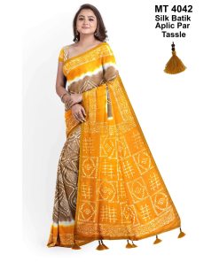Silk Batik Saree with Tassle & Attached Blouse Piece (MT-4042)