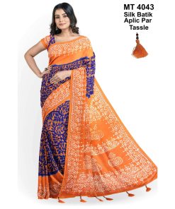Silk Batik Saree with Tassle & Attached Blouse Piece (MT-4043)