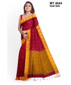 টাঙ্গাইল তাঁতের হাফসিল্ক বল পাড় বুটি শাড়ী ব্লাউজ পিছ সহ (MT-4044)