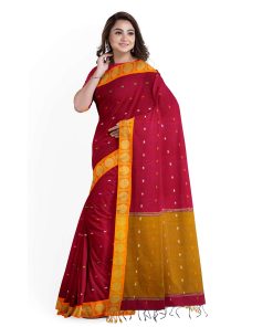 Alternative view of টাঙ্গাইল তাঁতের হাফসিল্ক বল পাড় বুটি শাড়ী ব্লাউজ পিছ সহ (MT-4044)