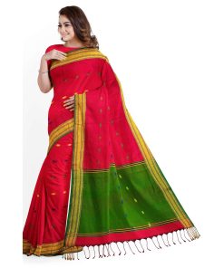 Alternative view of টাঙ্গাইল তাঁতের হাফসিল্ক বুটি শাড়ী ব্লাউজ পিছ সহ (MT-4047)