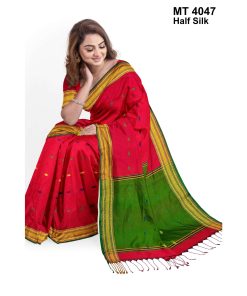 টাঙ্গাইল তাঁতের হাফসিল্ক বুটি শাড়ী ব্লাউজ পিছ সহ (MT-4047)