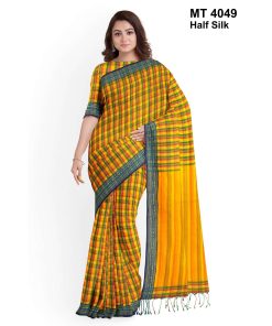 টাঙ্গাইল তাঁতের হাফসিল্ক গ্রামীন চেক শাড়ী ব্লাউজ পিছ সহ (MT-4049)