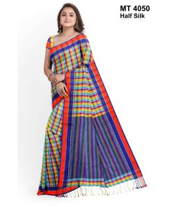 টাঙ্গাইল তাঁতের হাফসিল্ক গ্রামীন চেক শাড়ী ব্লাউজ পিছ সহ (MT-4050)