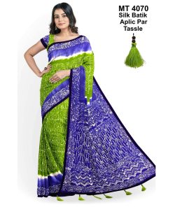 Silk Batik Saree with Tassle & Attached Blouse Piece (MT-4070)