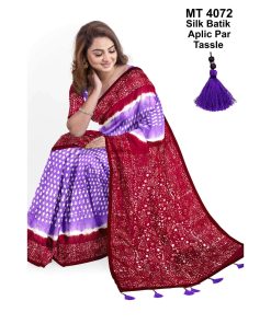 Silk Batik Saree with Tassle & Attached Blouse Piece (MT-4072)