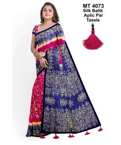 Silk Batik Saree with Tassle & Attached Blouse Piece (MT-4073)