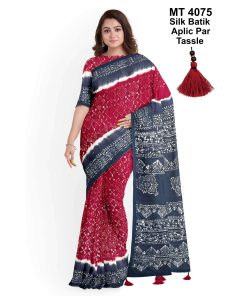 Silk Batik Saree with Tassle & Attached Blouse Piece (MT-4075)