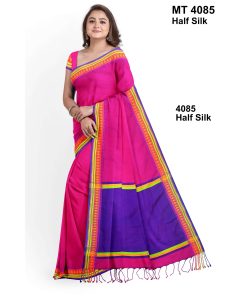 টাঙ্গাইল তাঁতের হাফসিল্ক চোখ পাড় শাড়ী ব্লাউজ পিছ সহ (MT-4085)