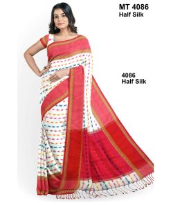 টাঙ্গাইল তাঁতের হাফসিল্ক বুটি শাড়ী ব্লাউজ পিছ সহ (MT-4086)