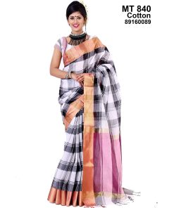 টাঙ্গাইল তাঁতের সুতি চেক শাড়ী ব্লাউজ পিছ সহ (MT-840)