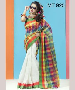 টাঙ্গাইল তাঁতের হাফ সিল্ক ডিজাইনার শাড়ী ব্লাউজ পিছ সহ (MT-925)