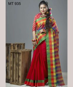 টাঙ্গাইল তাঁতের সুতি ডিজাইনার শাড়ী ব্লাউজ পিছ সহ (MT-935)