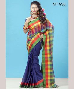 টাঙ্গাইল তাঁতের হাফ সিল্ক ডিজাইনার শাড়ী ব্লাউজ পিছ সহ (MT-936)