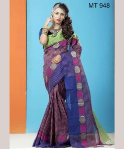 টাঙ্গাইল তাঁতের সুতি চাকা পাড় শাড়ী ব্লাউজ পিছ সহ (MT-948)