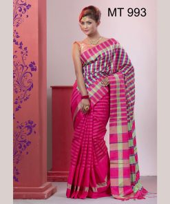 টাঙ্গাইল তাঁতের হাফ সিল্ক সফ্ট চেক শাড়ী ব্লাউজ পিছ সহ (MT-993)