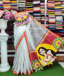 এপ্লিক এর কাজ সাথে হ্যান্ড পেইন্ট এর শাড়ী এক্সট্রা ব্লাউজ পিছ